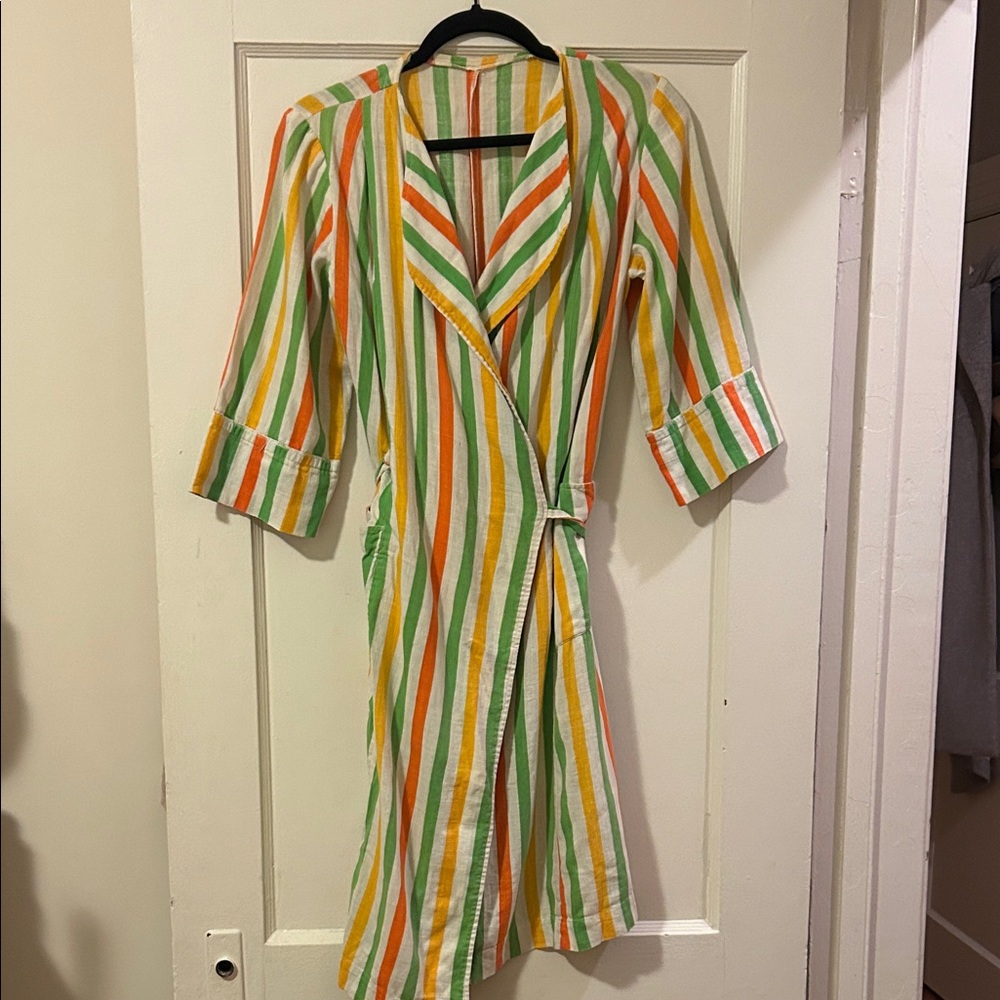 Vintage Striped Linen Wrap Dress